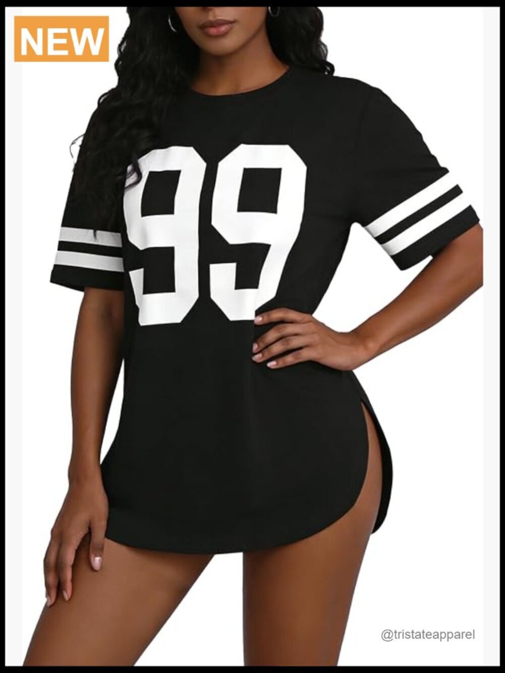Oversized Graphic Tee Side Slit Curved Hem Short Sleeve T-Shirt